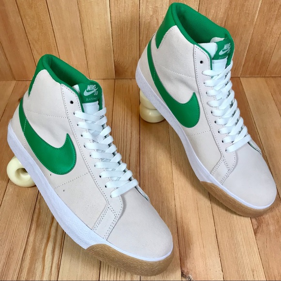 Nike SB Zoom Blazer Mid White Green Skate Shoes - Picture 2 of 5